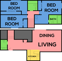 This image is the visual schematic representation of Plan D in Cinnamon Creek Apartments.
